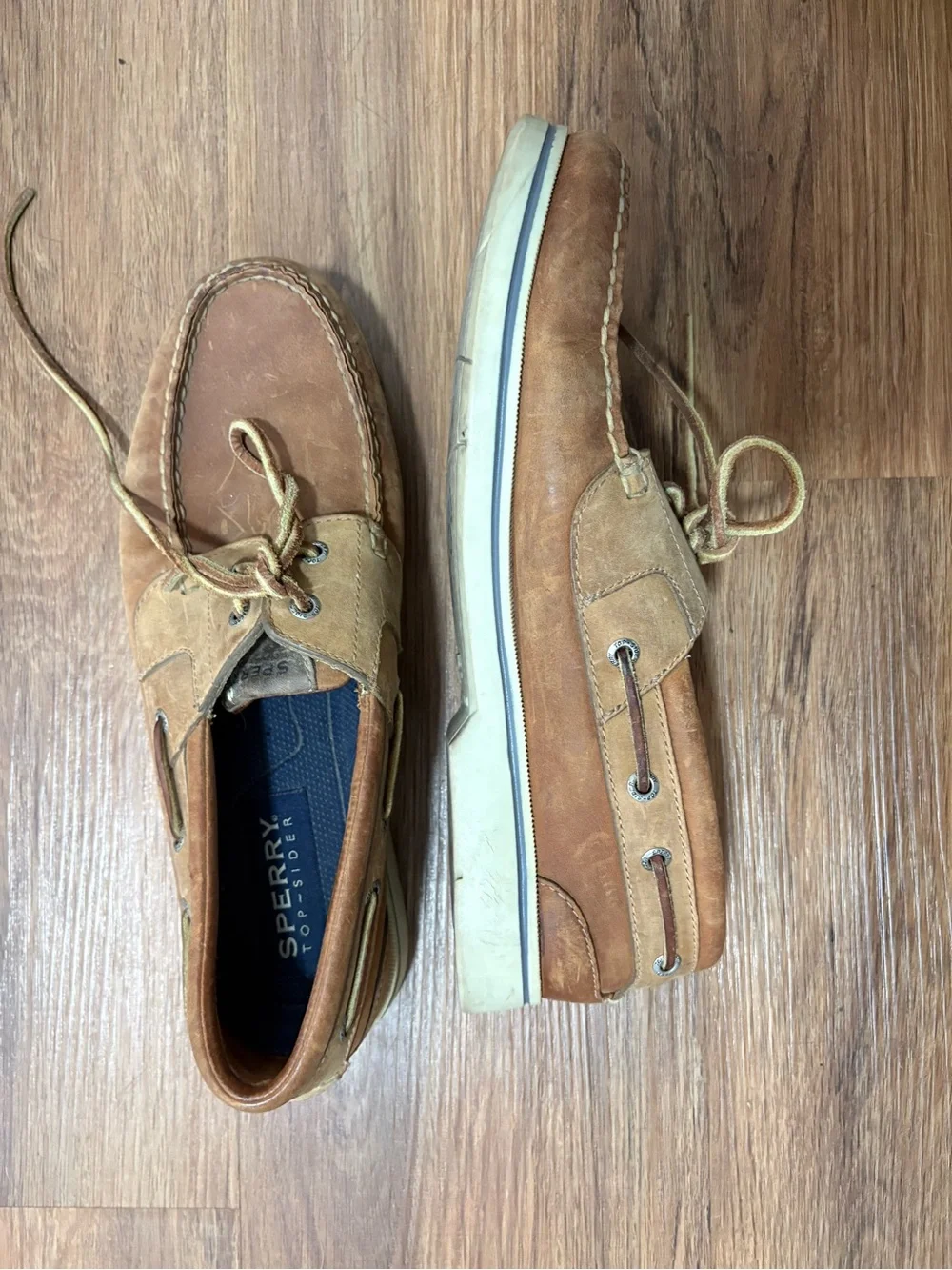 Sperry Top-Sider Men’s Leather Boat Shoes Brown Size 11.5W Wide Lace Up